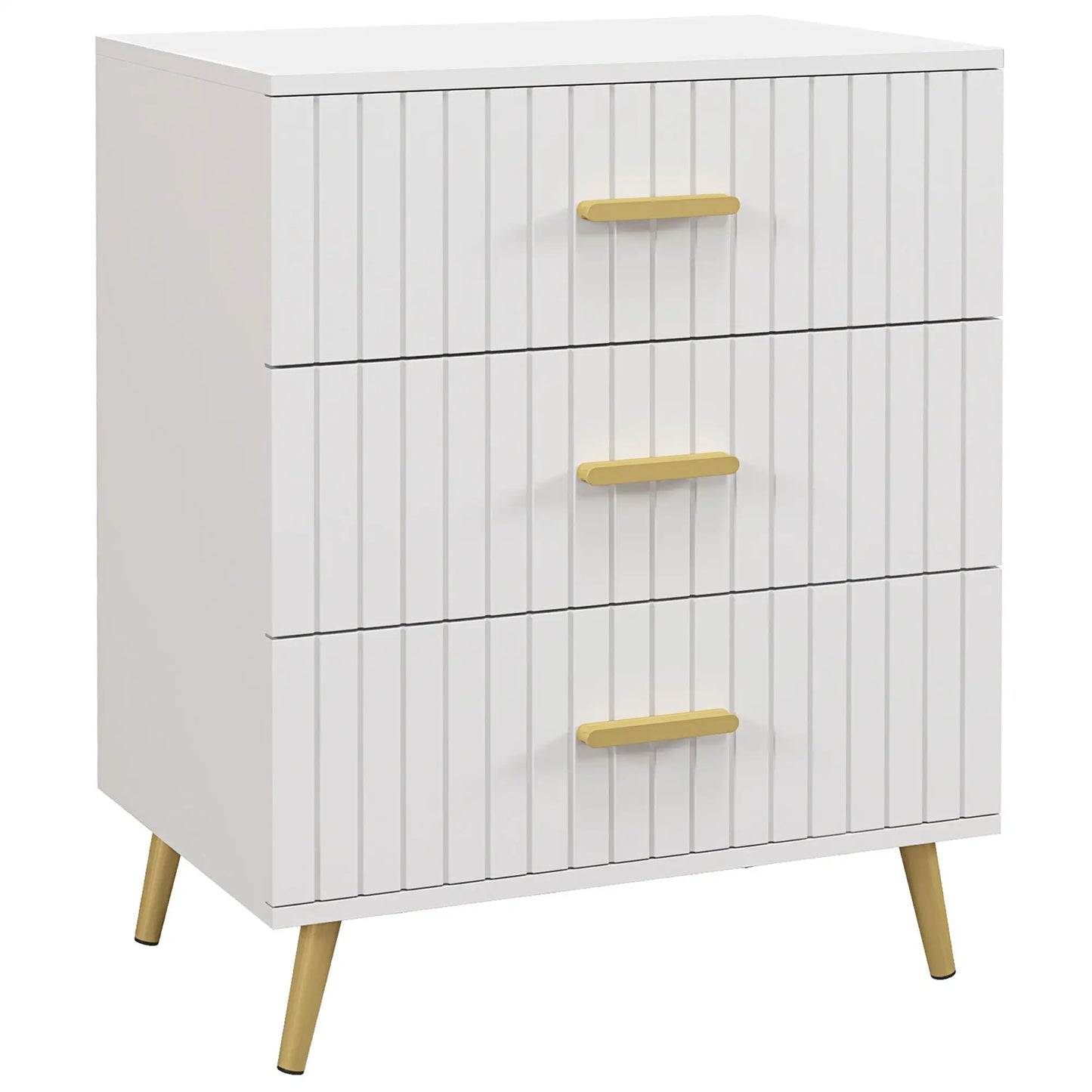 3 Drawer Drawer Chest with Aluminium Legs and Gold Handles, in White