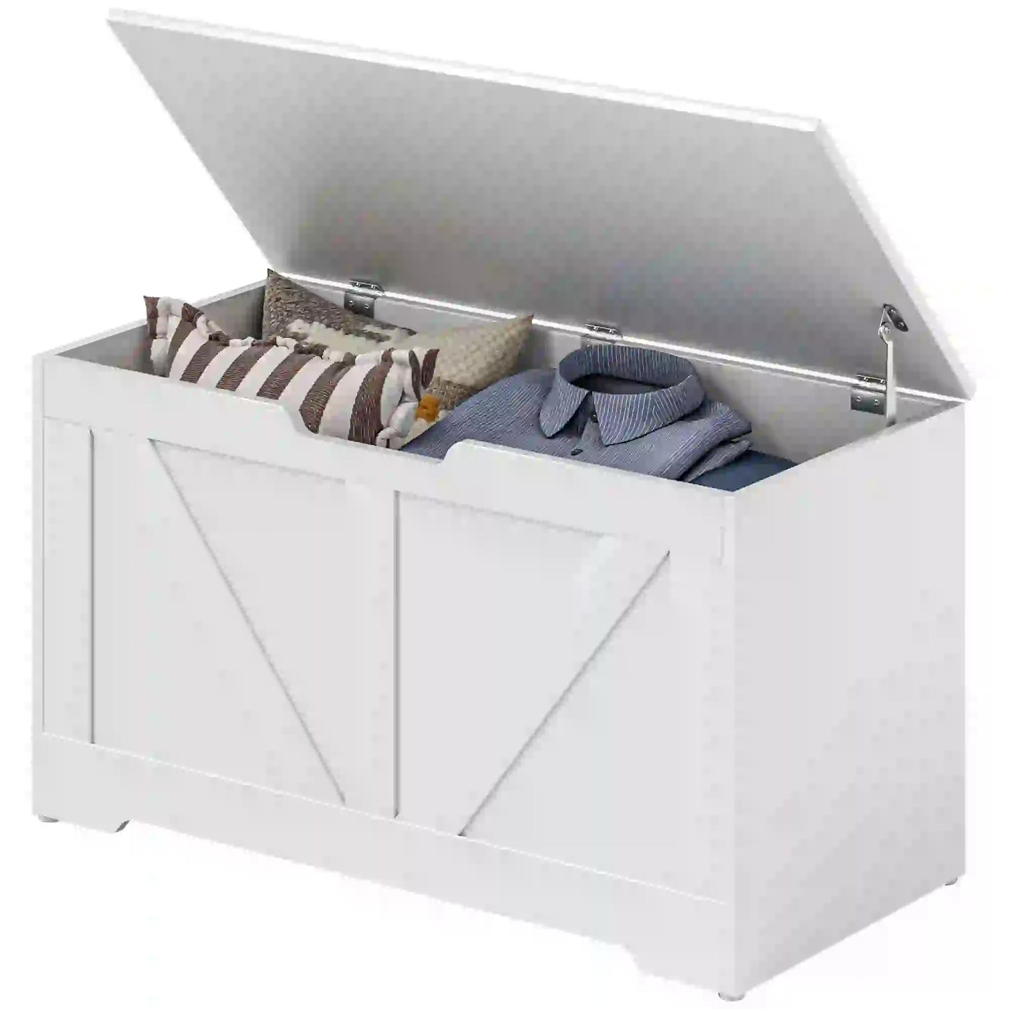 31.5 Inches Storage Chest with 2 Safety Hinges in White Wood Grain