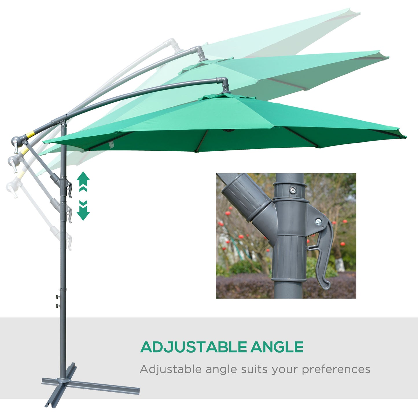 Outsunny 10ft Garden Parasol Sun Shade Patio Banana Hanging Rattan Set Umbrella Cantilever Green