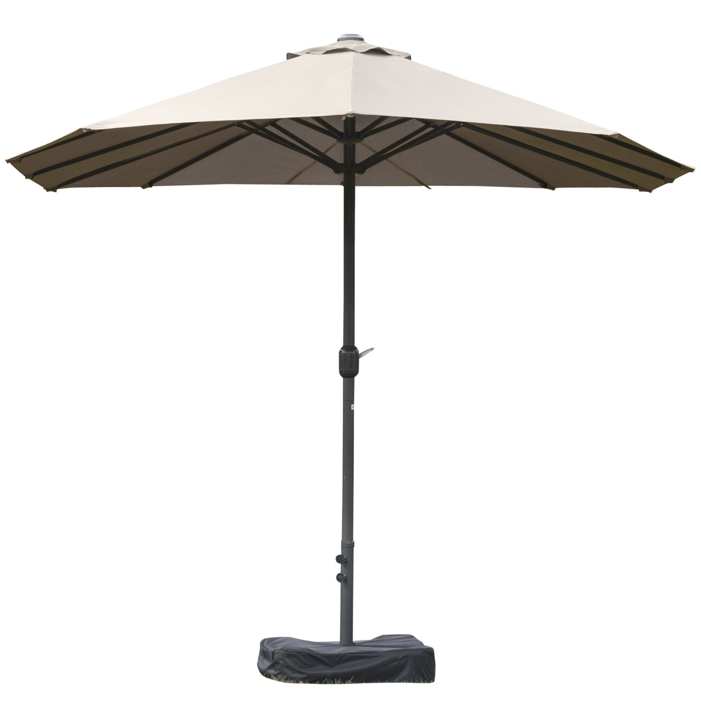 15' Outdoor Patio Umbrella with Twin Canopy Sunshade Steel Table Umbrella w/ Lift Crank, Cross base, Sandbag, Brown