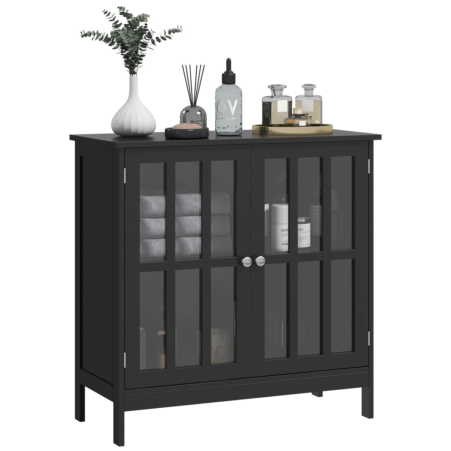 Kitchen, hallway or Washroom Modern Cabinet with 2 Doors,  Black