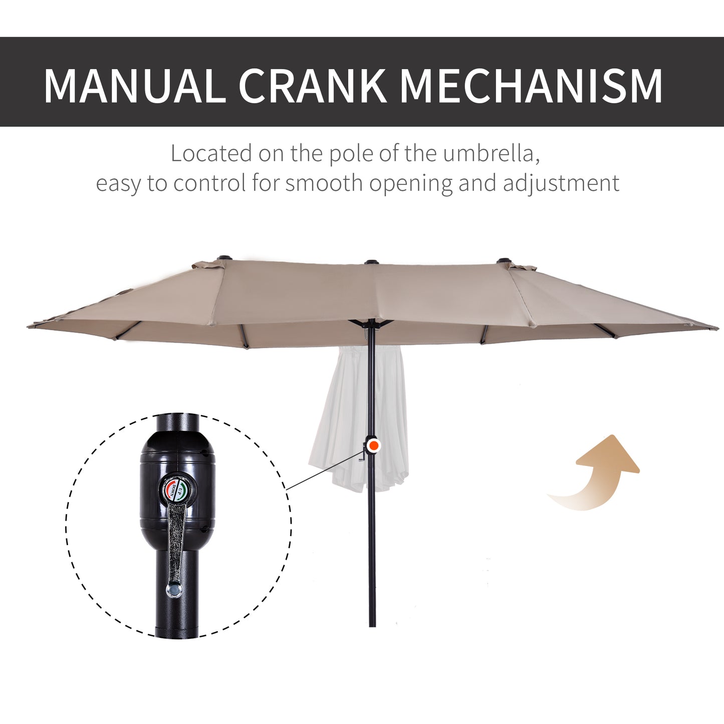 15' Outdoor Patio Umbrella with Twin Canopy Sunshade Steel Table Umbrella with Lift Crank Tan