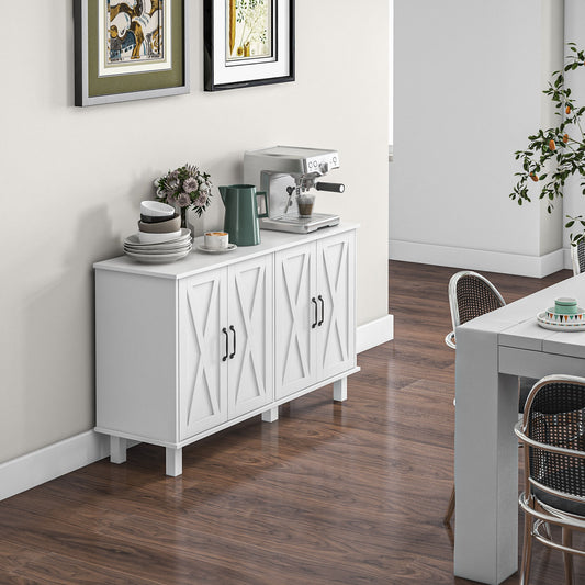 Sideboard Cabinet with 4 Barn Doors and 2 Adjustable Shelves, Great for Living Room, Hallway, or kitchen, In White