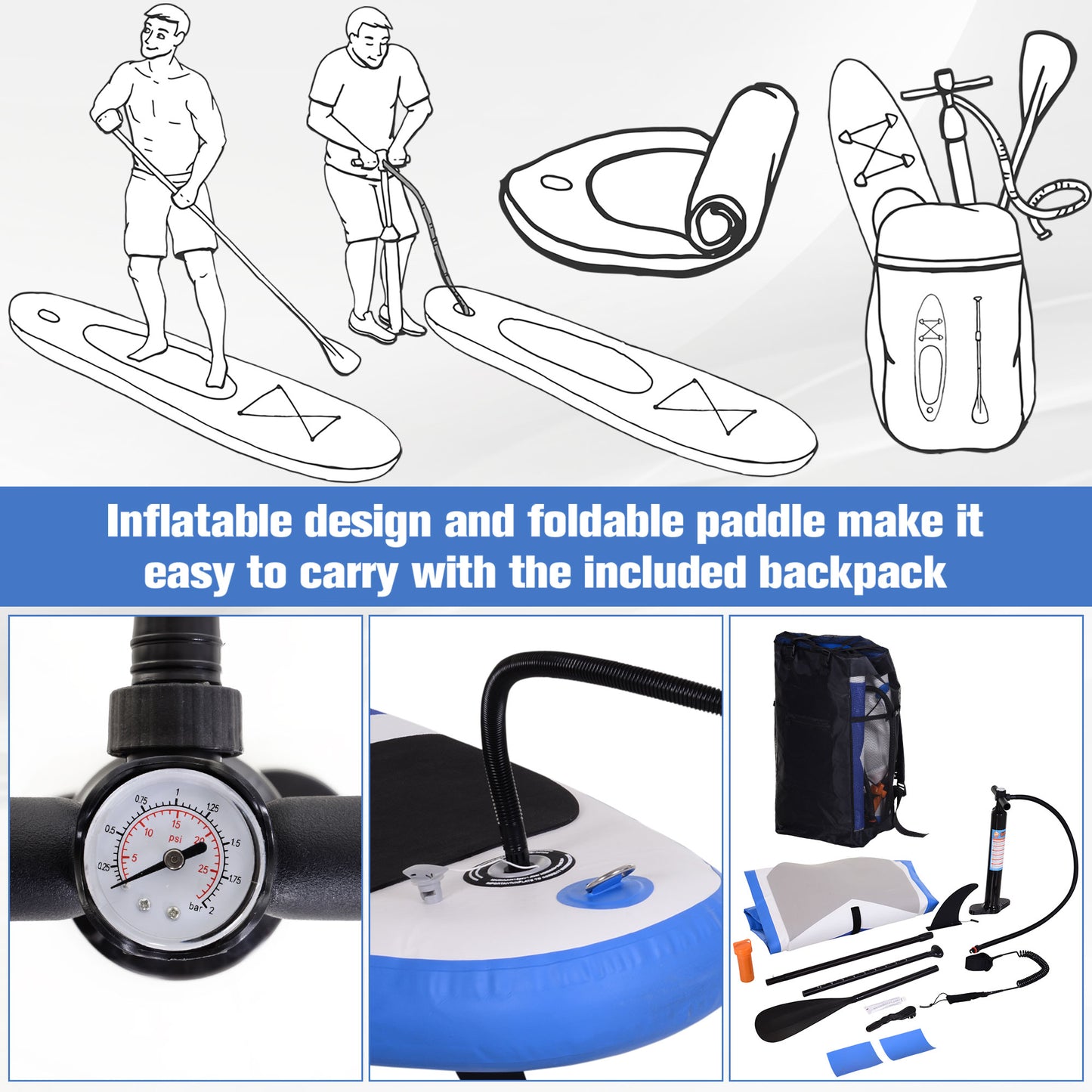 Inflatable Paddle Board, 127"×32"×6" Stand Up Paddle Board Lightweight & Foldable w/ ISUP Accessories & Carry Bag, Aluminum Paddle, Fix Accessories Set, Air Pump, Leash