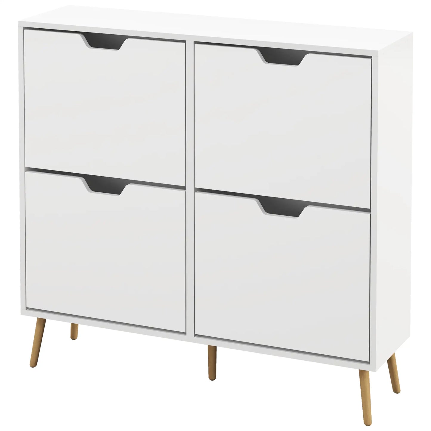 Shoe Storage Cabinet with 4 Flip Drawers and Adjustable Shelf, for 16 Pairs of Shoes, in White