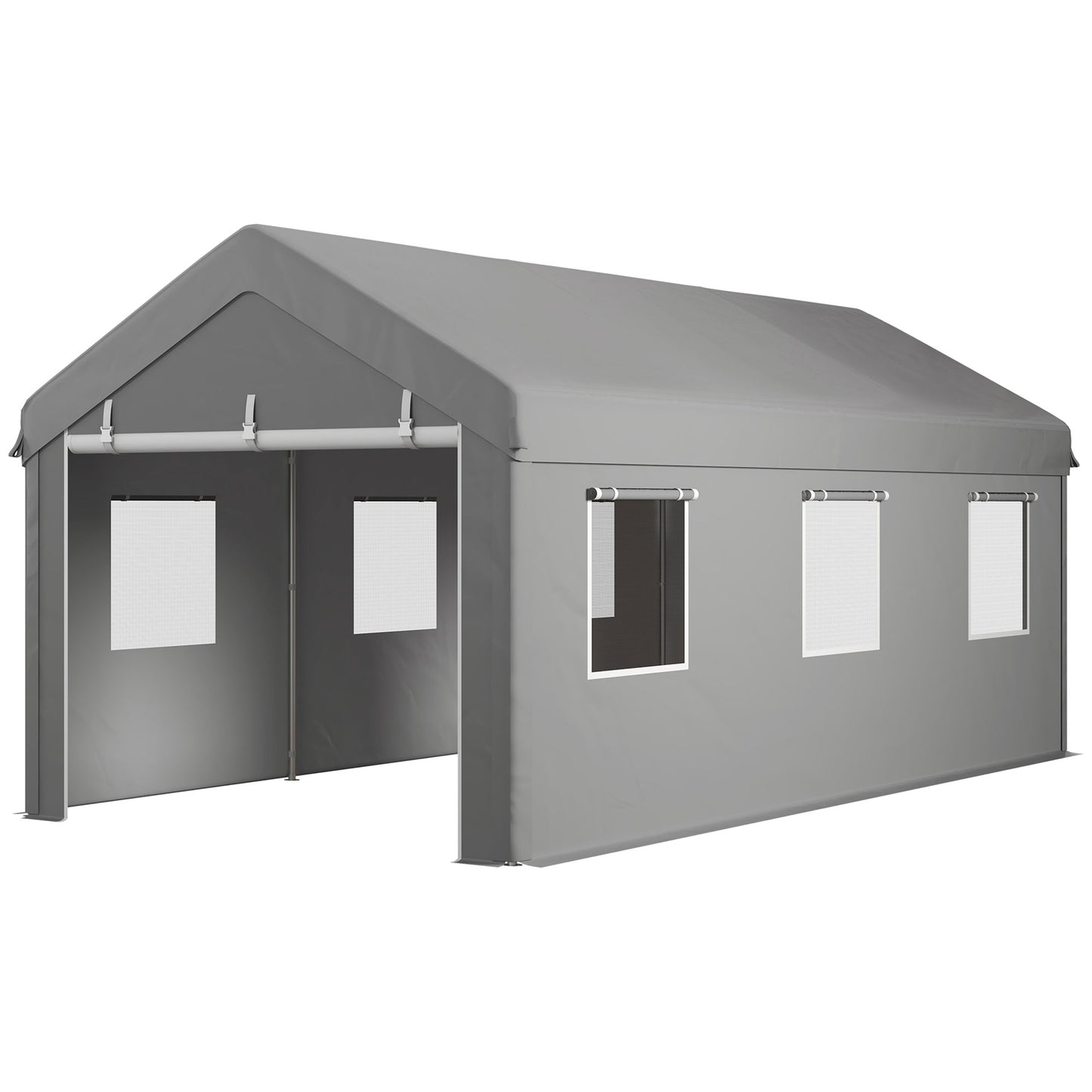 10' x 20' Carport, Heavy Duty Portable Garage with 6 Mesh Windows and 2Doors, Grey