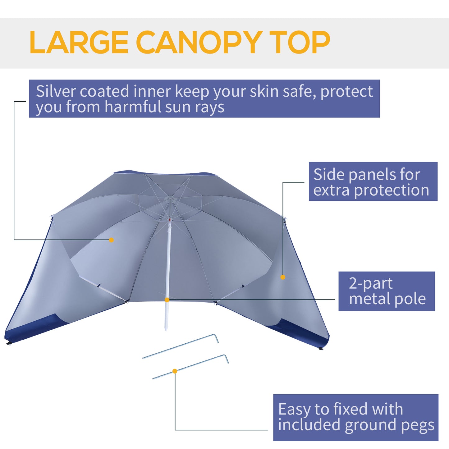 7.5ft 2-in-1 Umbrella Shelter Beach Sport Umbrella with Silver Coated UV50 Protection, Blue