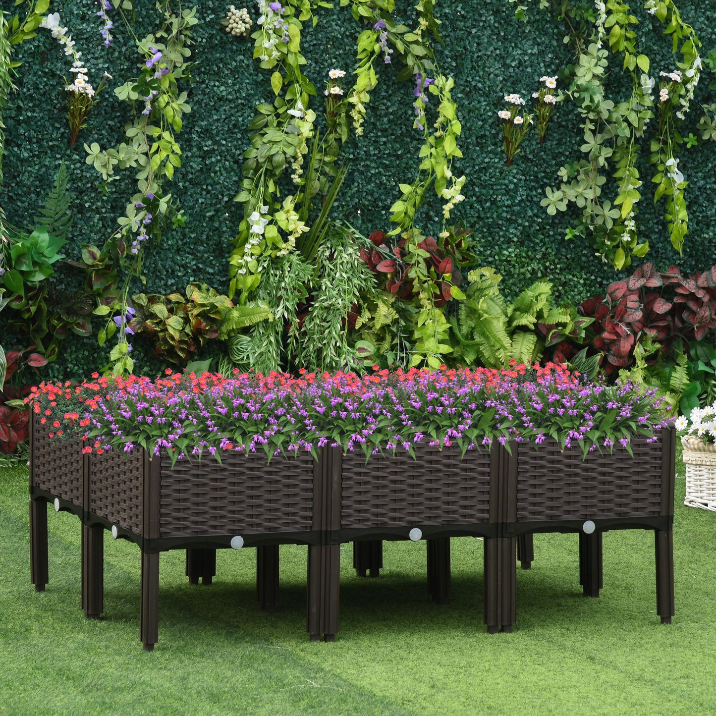 6-piece Raised Garden Bed PP Raised Flower Bed Plant Stand Stackable Vegetable Herb Grow Box