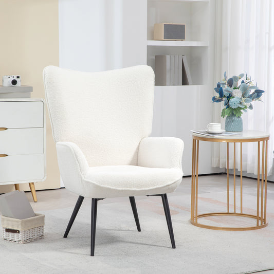 Accent Sherpa Chair, Upholstered, Fluffy Wingback for Living Room, Reading Room, Cream White