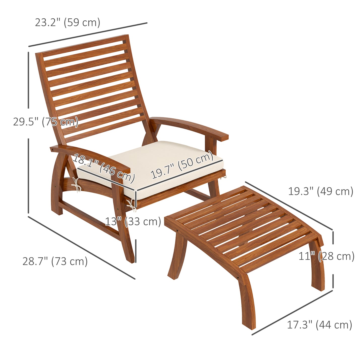 Outsunny 4 PCs Acacia Wood Dining Chairs Set of 4 with Footstool, Cream White