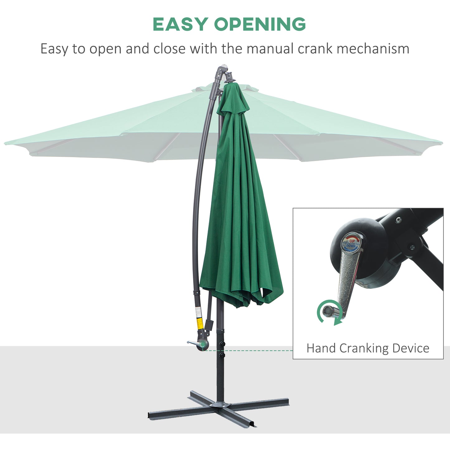 10' Deluxe Patio Umbrella Outdoor Market Parasol Banana Hanging Offset Sunshade Crank Cross Base Dark Green