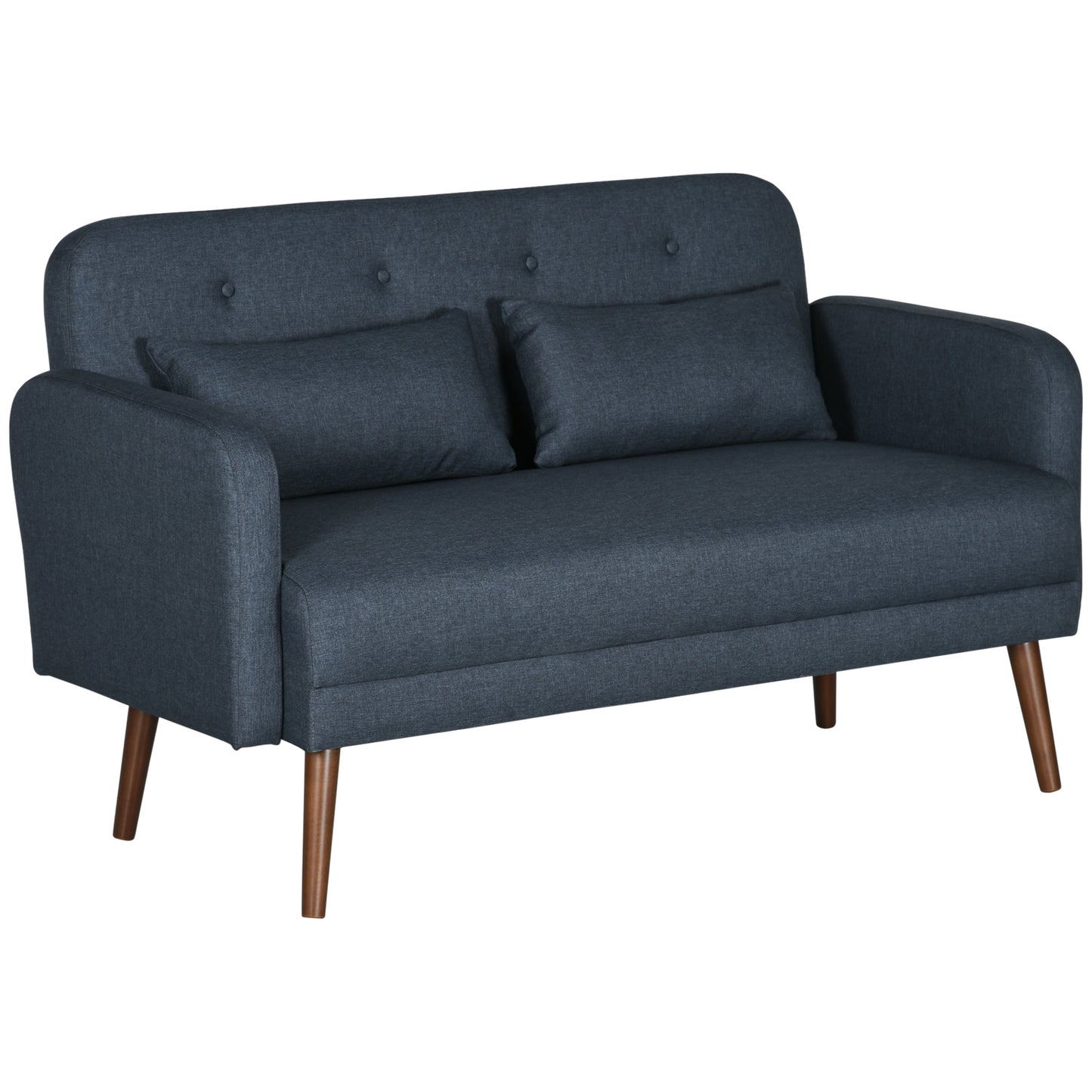 53"  Modern Love Seats , Upholstered 2 Seater Couch with Throw Cushions, Solid Wood Frame, Blue