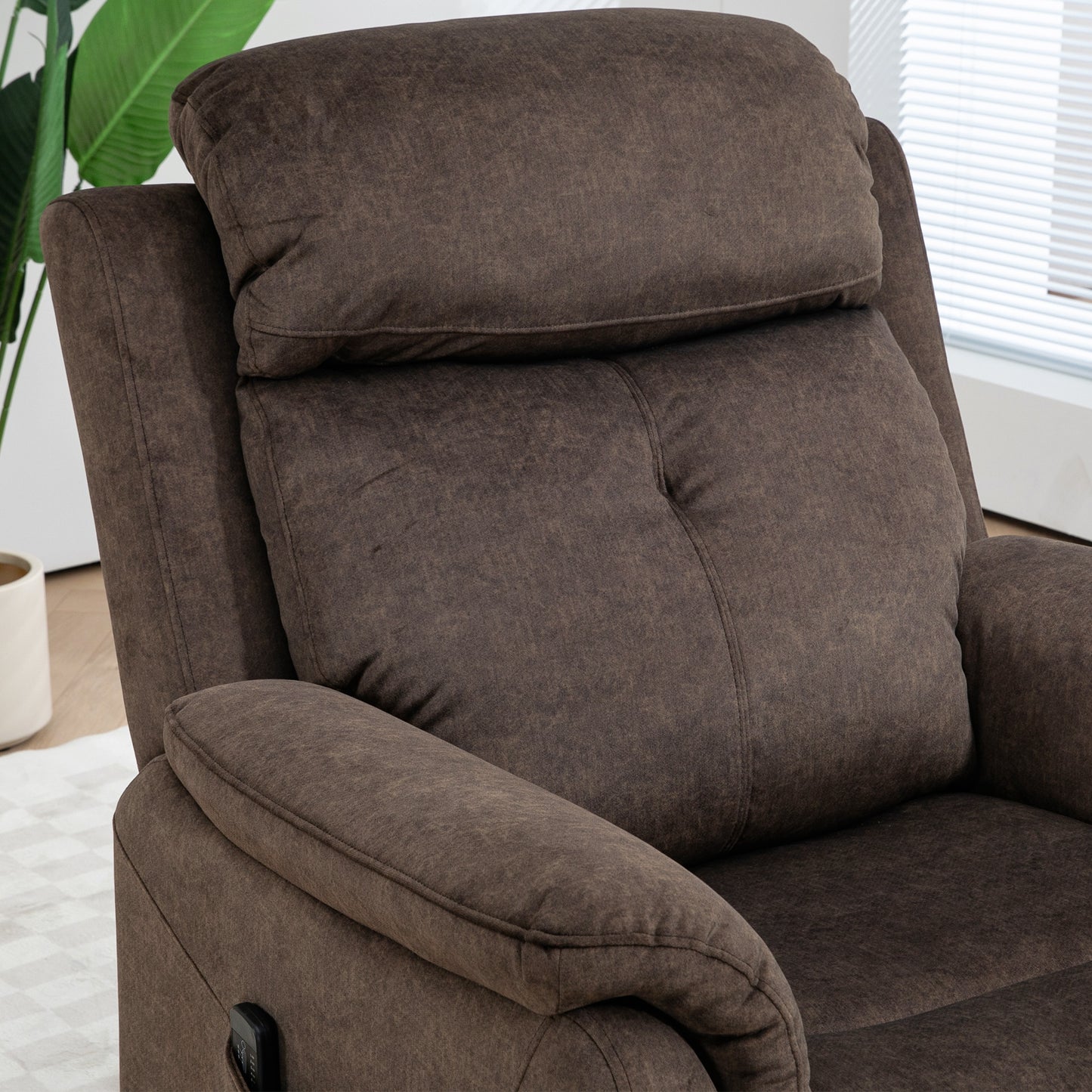 Manual Recliner Chair with Vibration Massage, Reclining with Side Pockets, in Brown