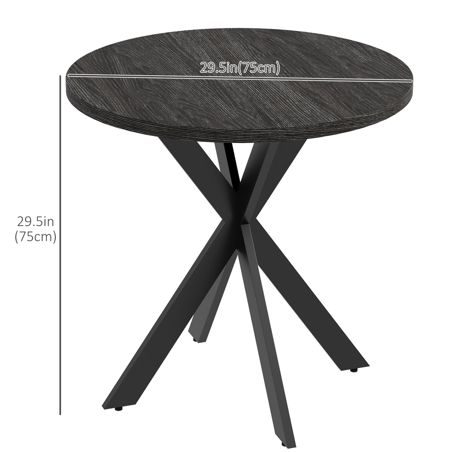 29" Dining Table, Contemporary Round with Steel Legs, in Black