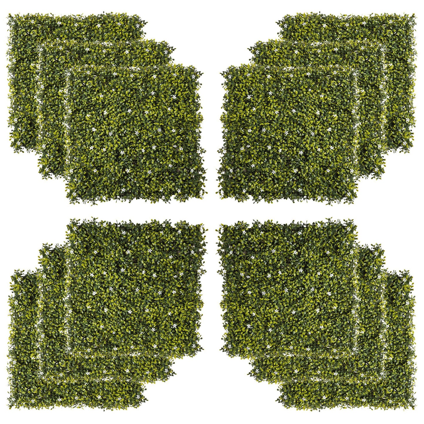 12PCS 20" x 20" Artificial Boxwood Panels UV Protected Milan Leaf Grass Privacy Fence Screen Topiary Hedge Plant Greenery Wall for Home Garden Backyard Balcony party