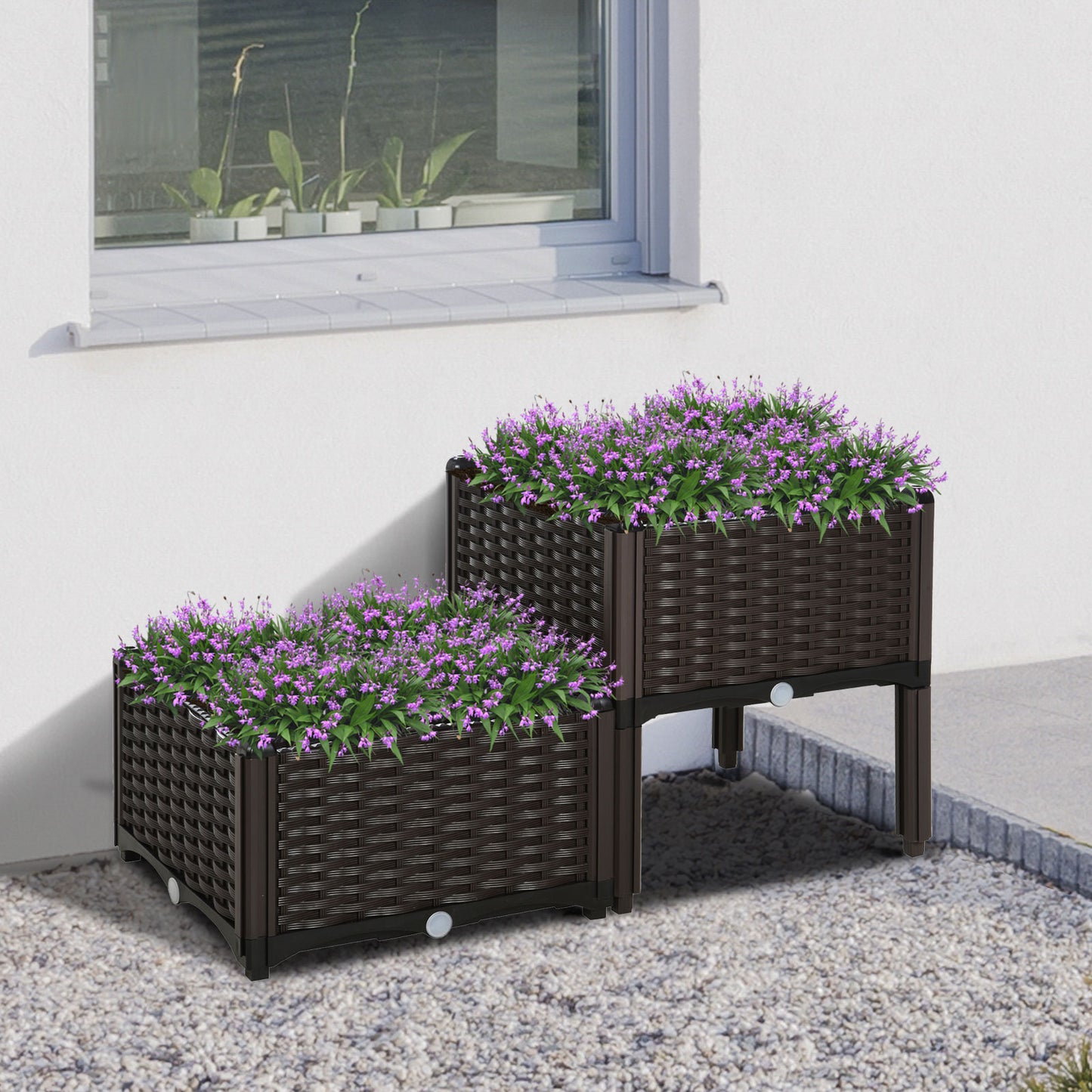 2-piece Raised Garden Bed PP Raised Flower Bed Vegetable Herb Grow Box Stand