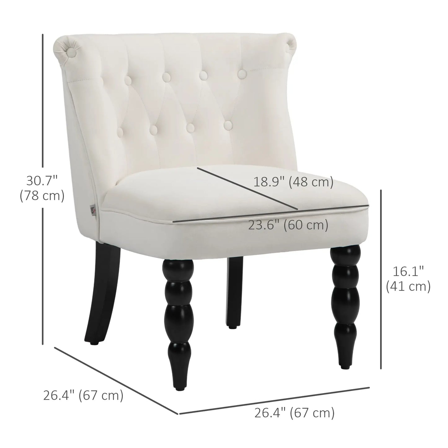 Vintage Style Accent Chair with Button Tufted Back, Turned Legs in Cream White