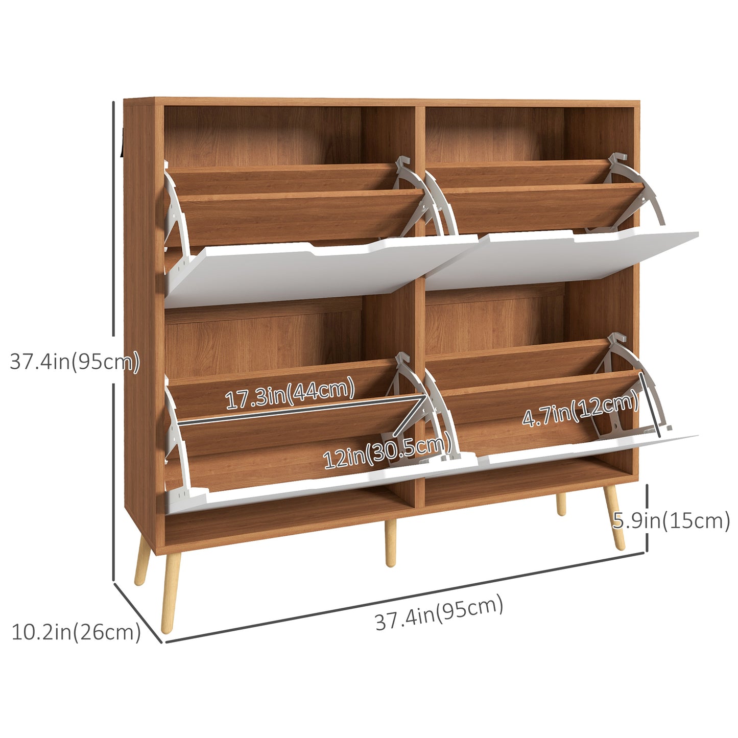 Shoe Cabinet with 4 Flip Drawers and Adjustable Shelf, Shoe Storage Organizer for 16 Pairs of Shoes