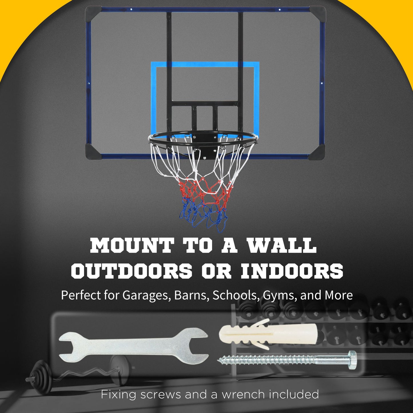 Wall Mounted Basketball Hoop, Mini Hoop with 45" x 29" Shatter Proof Backboard, Durable Rim and All-Weather Net for Indoor and Outdoor Use