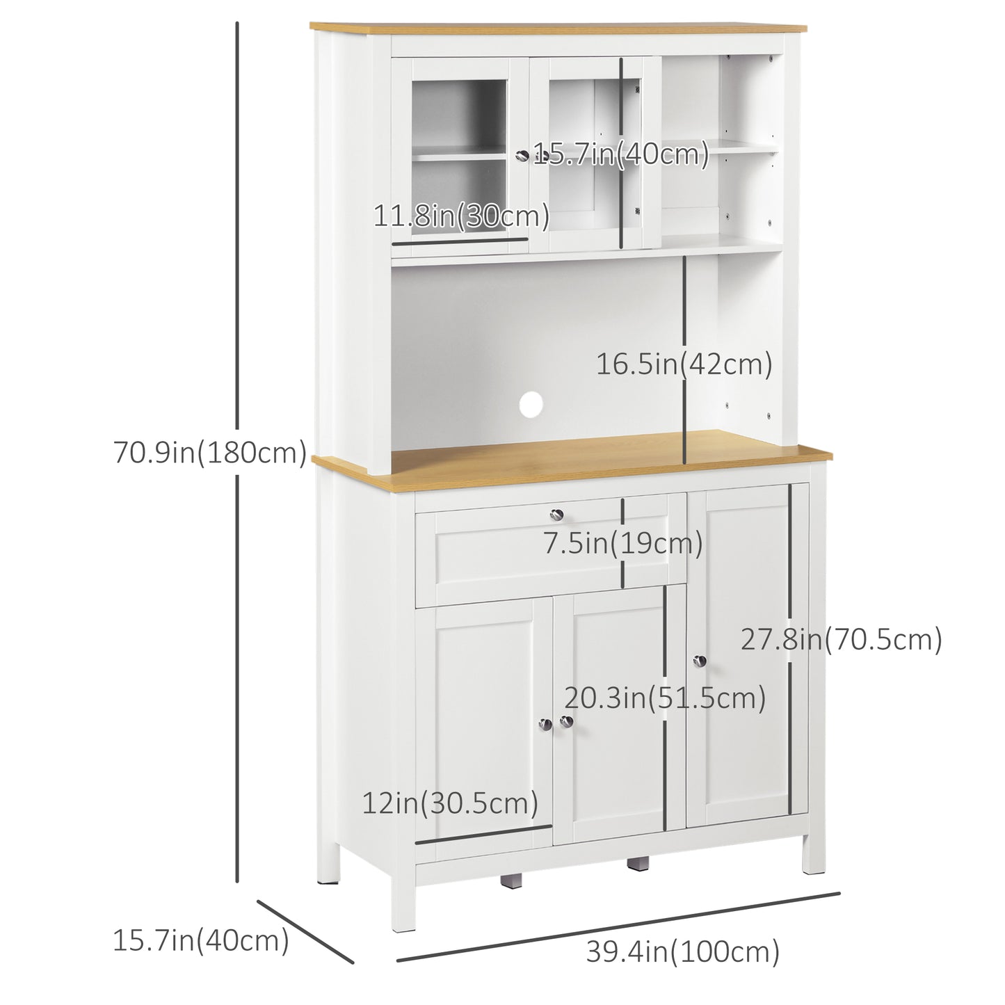 5-Door Kitchen Pantry Cabinet, Freestanding Storage Cabinet Cupboard with Adjustable Shelves, 71"