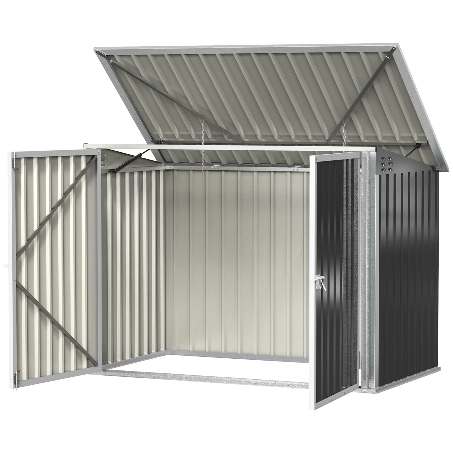 Outsunny Outdoor Metal Storage Shed, Garden Garbage Can Organizer with Double Door and Vents for 2 Trash Cans, Dark Grey