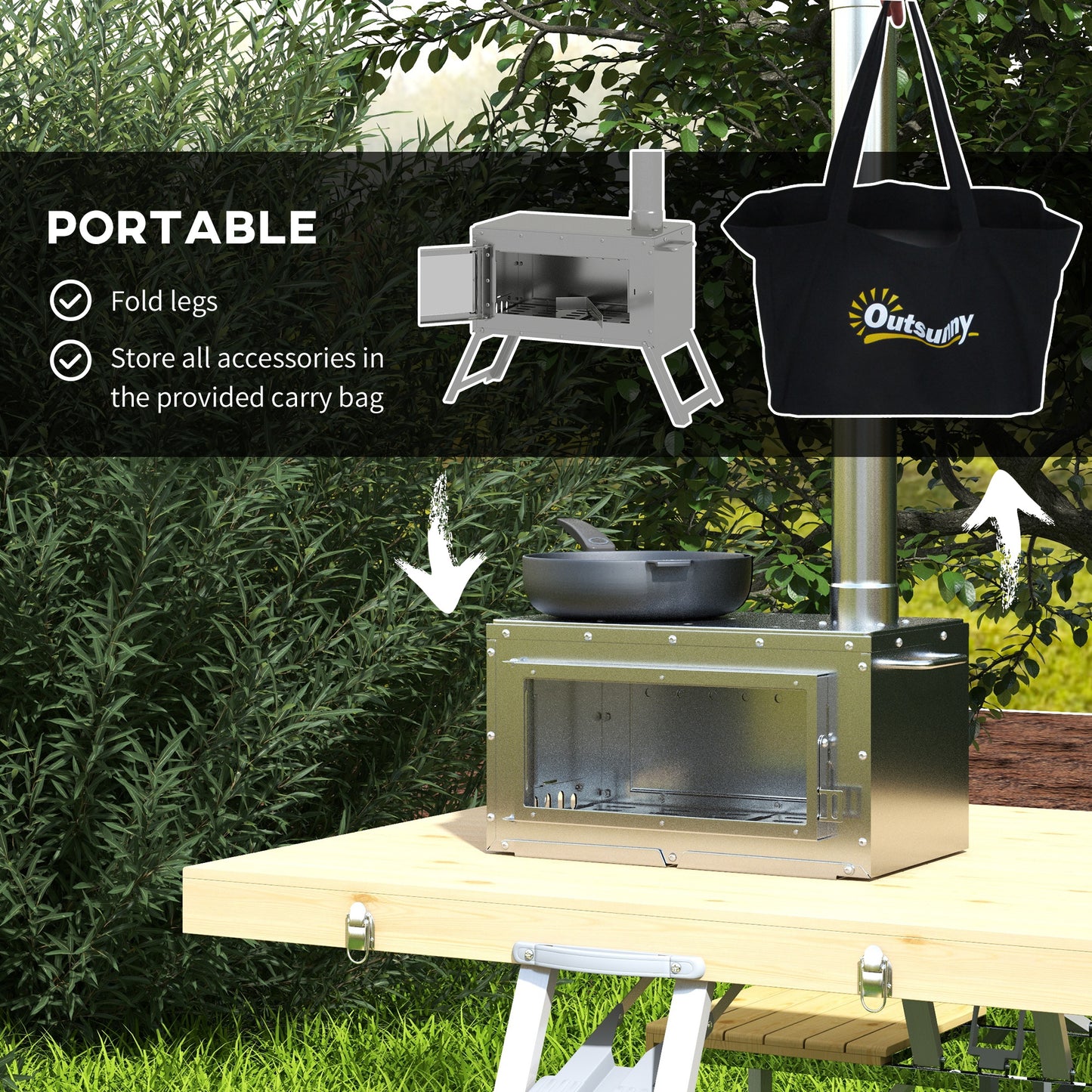 Stainless Steel Wood Stove with Chimney and Carry Bag, Portable & Foldable, for Hot Tent, Camping, Cooking, Heating