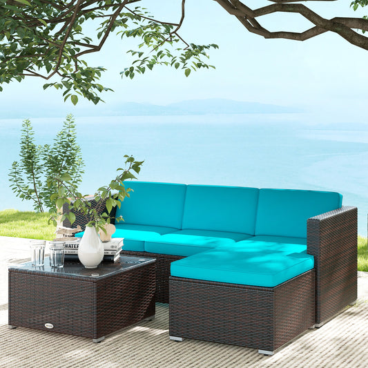 Outsunny Patio Furniture w/ Soft Cushions, Corner Sofa Sets, Turquoise