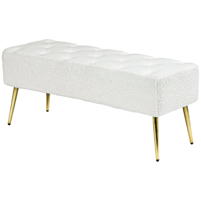 44" Lamb's Wool-Feel Upholstered Bench with Thick Padded Cushion and Steel Legs, Cream White