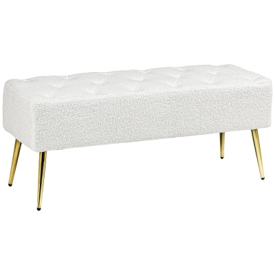 44" Lamb's Wool-Feel Upholstered Bench with Thick Padded Cushion and Steel Legs, Cream White