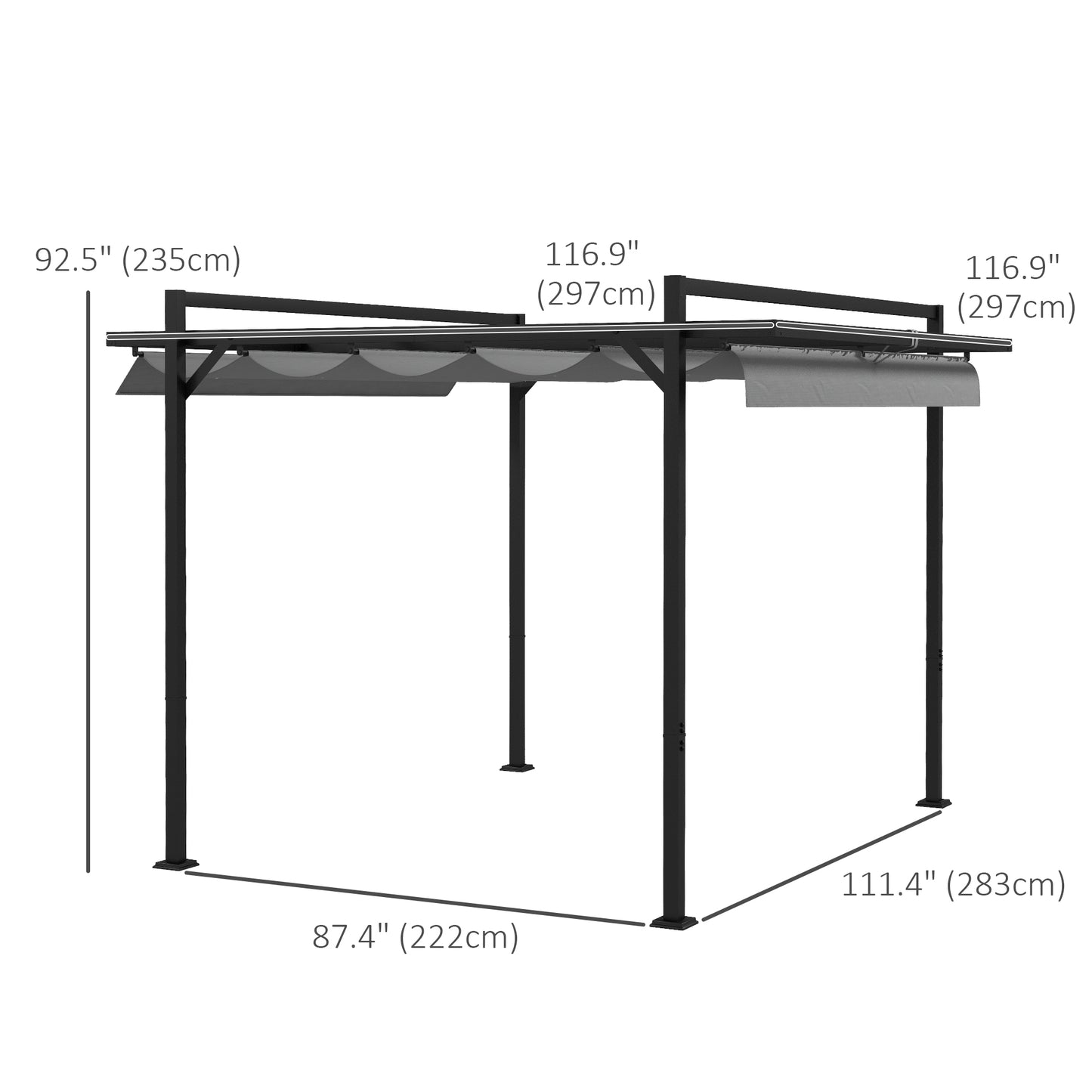 10' x 10' Retractable Pergola, Garden Gazebo Shade Shelter, for Grill, Patio, Deck, Dark Grey