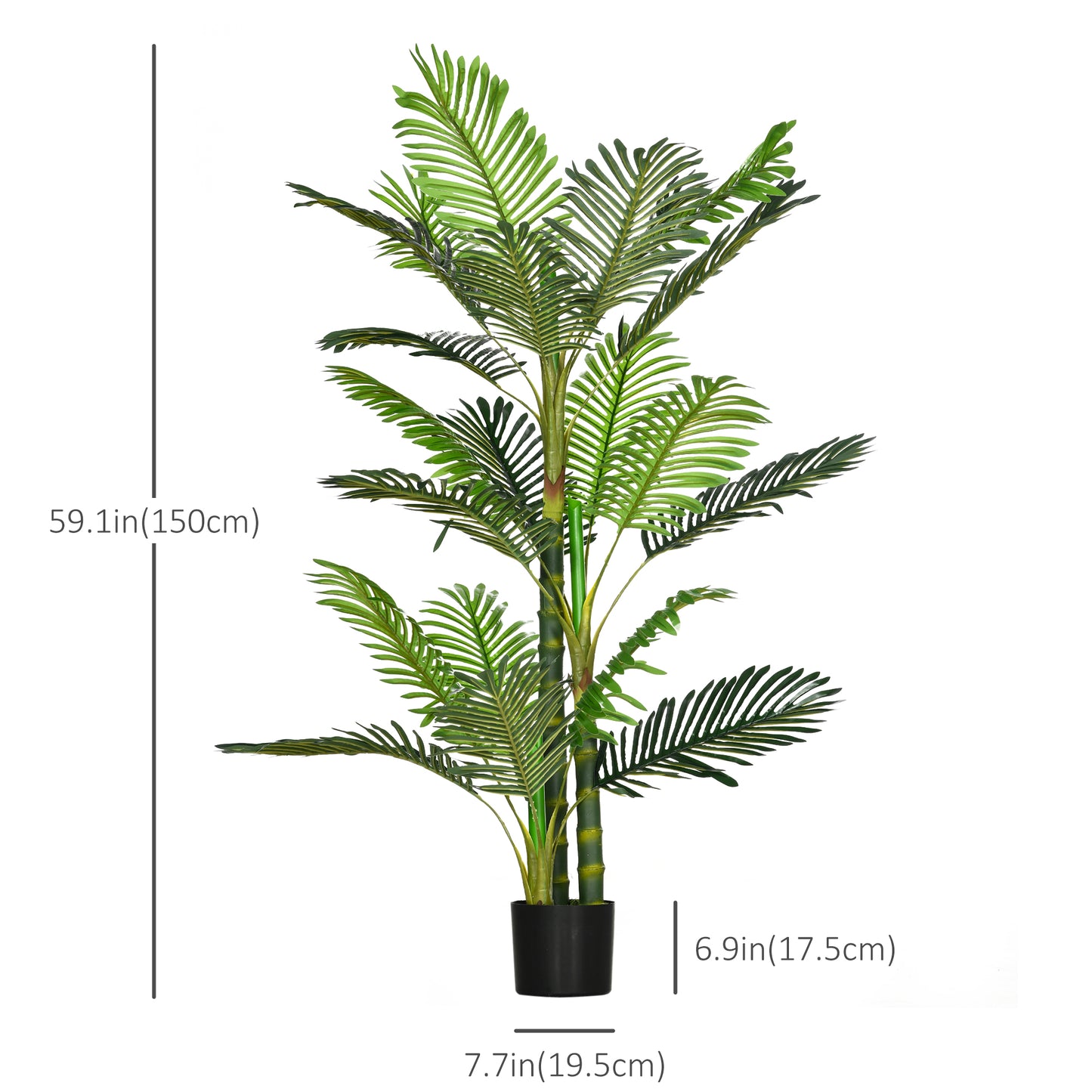 Artificial Tree Areca Palm Tree Fake Plants in Pot with 21 Leaves for Indoor Outdoor Decor, 8"x8"x60", Green