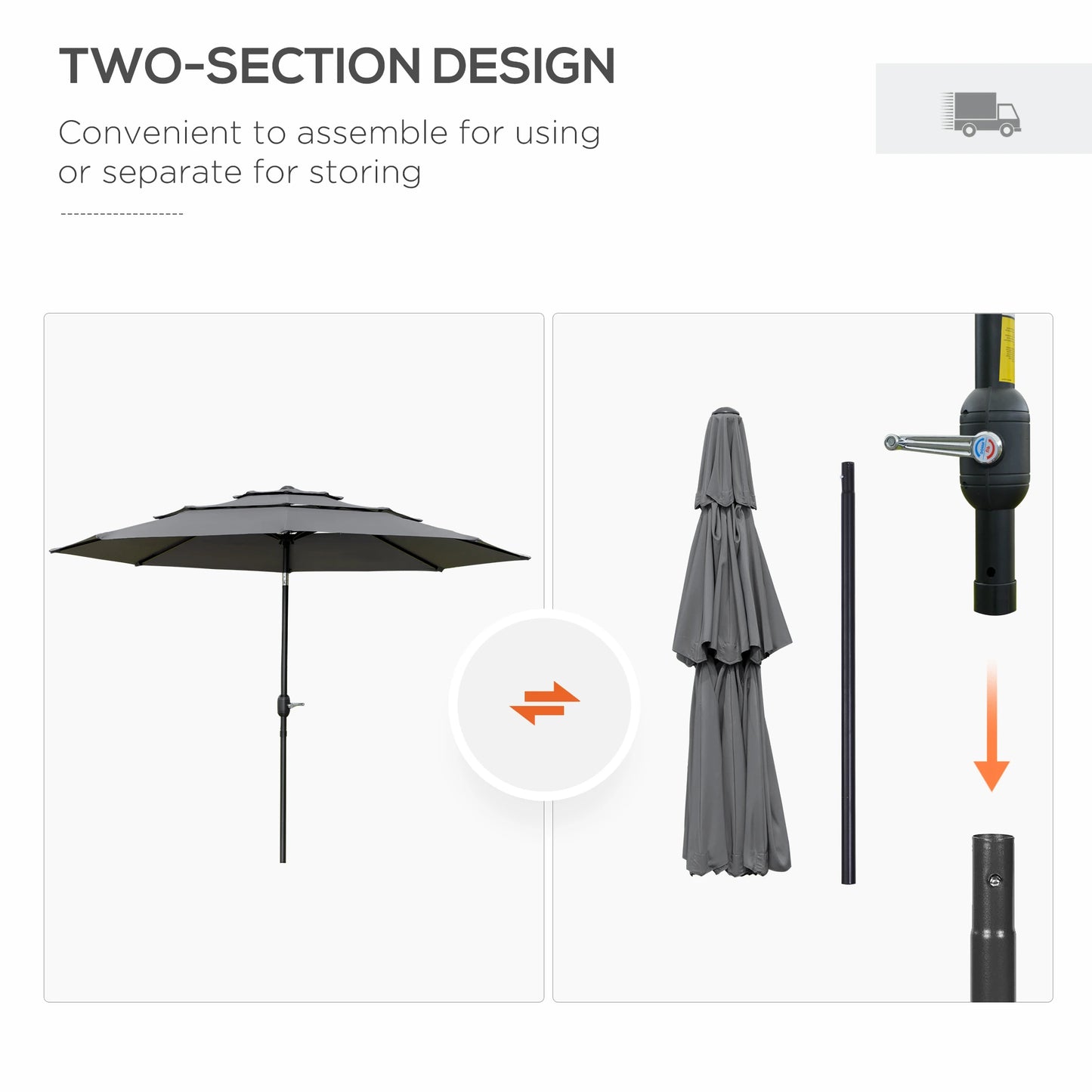 9FT 3 Tiers Patio Umbrella Outdoor Market Umbrella with Crank, Push Button Tilt for Deck, Backyard and Lawn, Light Grey