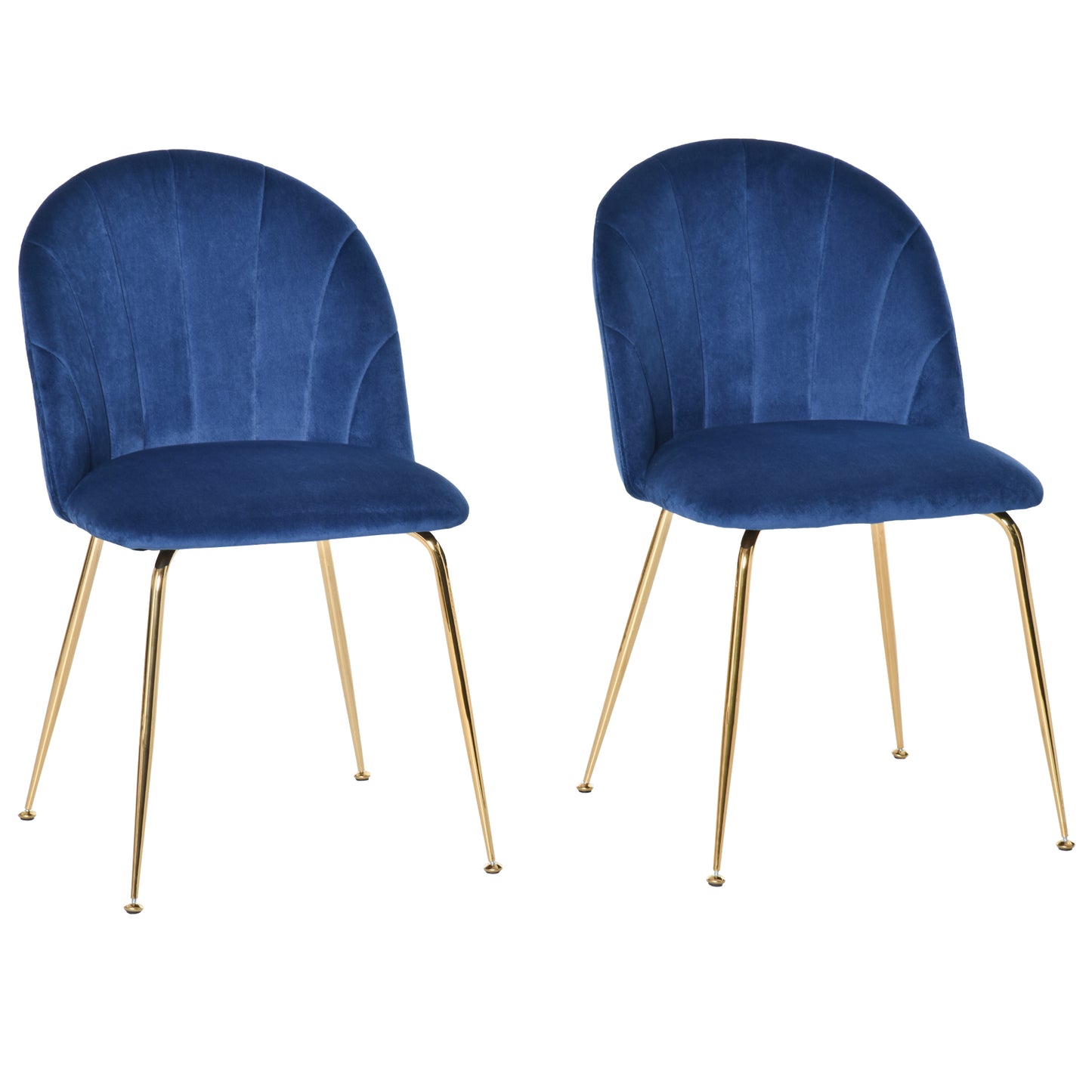 Modern Dining pr accent Chairs Set of 2, Upholstered, with Gold Metal Legs in Blue