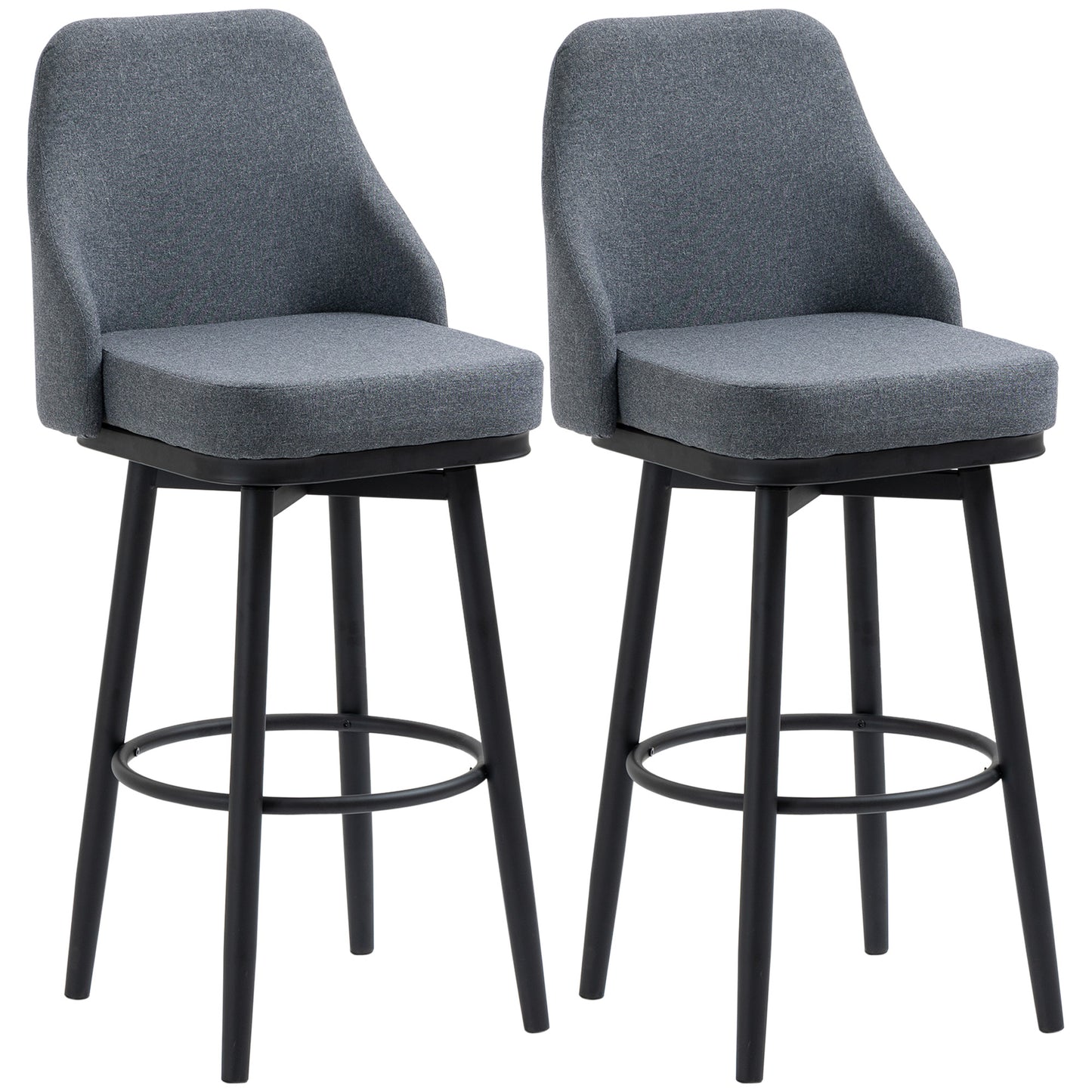 Tall Bar Stools Set of 2, Modern 360° Swivel, with Steel Legs Footrest, Charcoal Grey