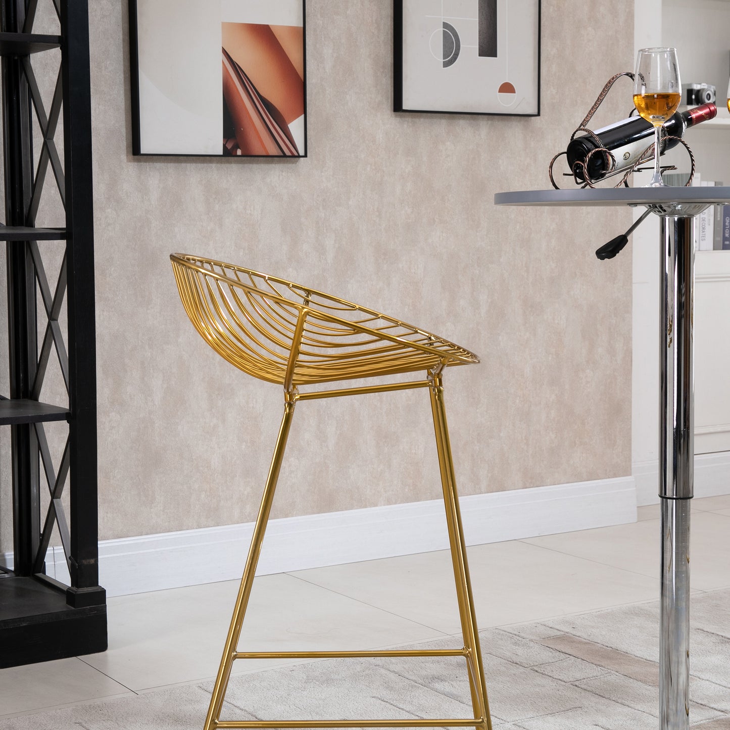 Counter Bar stools Set of 2, Modern Tall Bar Chairs for Kitchen with Backrest and Footrest, Steel Frame, Gold