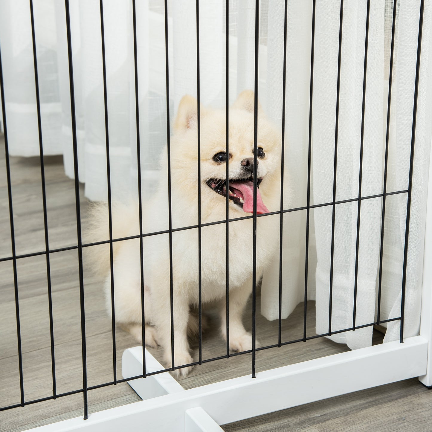 Wooden Dog Gate Foldable Pet Fence for Small & Medium Dogs 4 Panel with Support Feet Freestanding Safety Barrier for House Doorway Stairs White