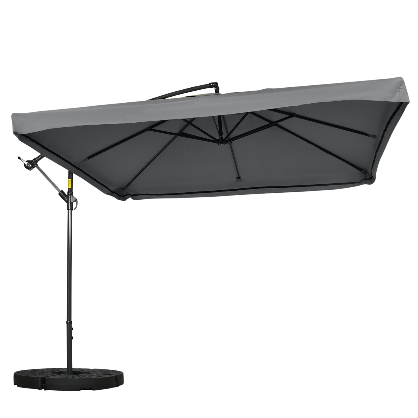 Offset Patio Umbrella with Net and Umbrella Base, Adjustable Cantilever Canopy with Cross Base, Weight Plates and 8 Ribs for Backyard, Poolside, Garden, Dark Grey