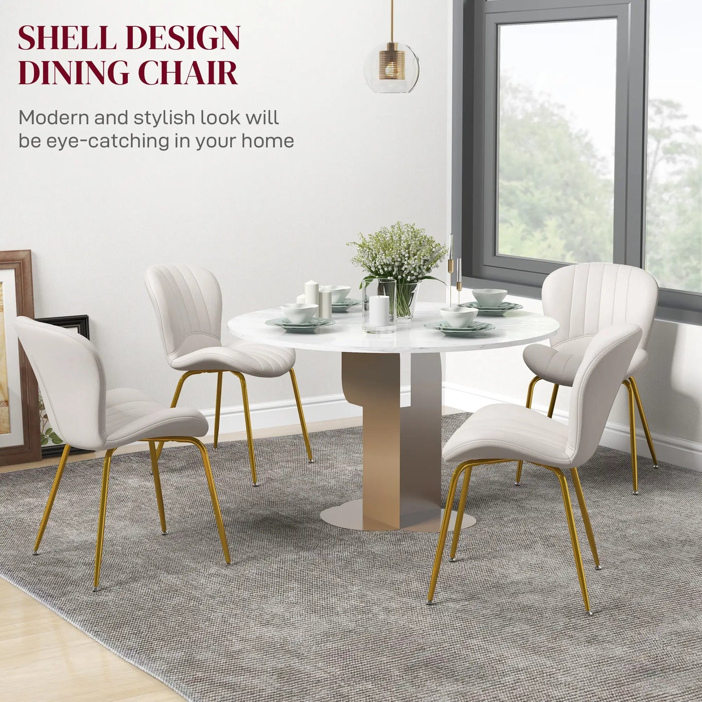 Set of 4, Modern Dining Chair with Cushioned Backrest, Upholstery for Dining Room, Cream White