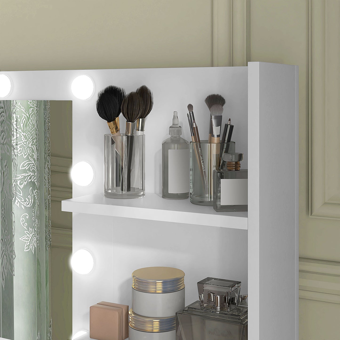 Illuminated Dressing Table, LED Vanity Table with Mirror, 3 Drawers and Storage Shelves for Bedroom, White