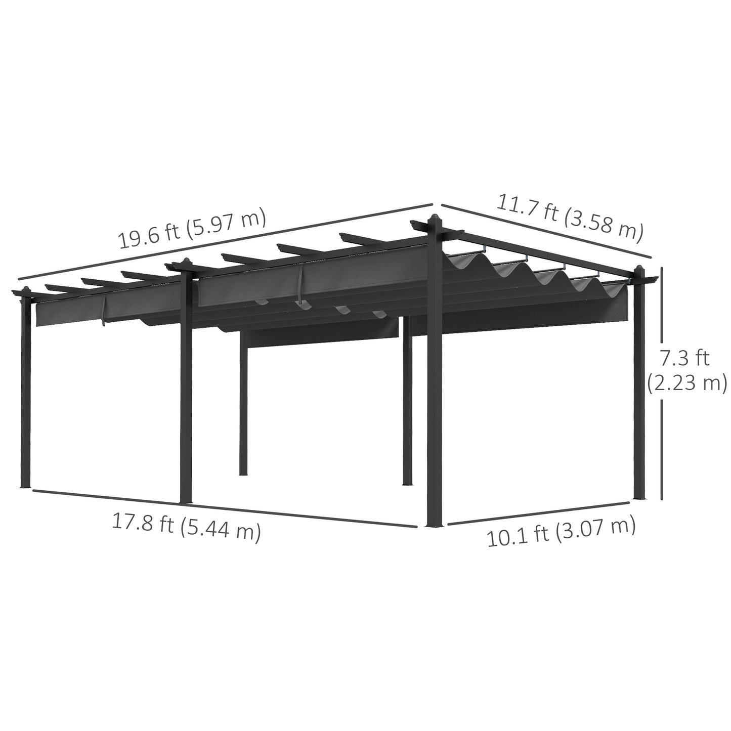 11.7' x 19.6' Retractable Pergola Canopy, Aluminum Pergola for Grill, Patio, Garden, Deck