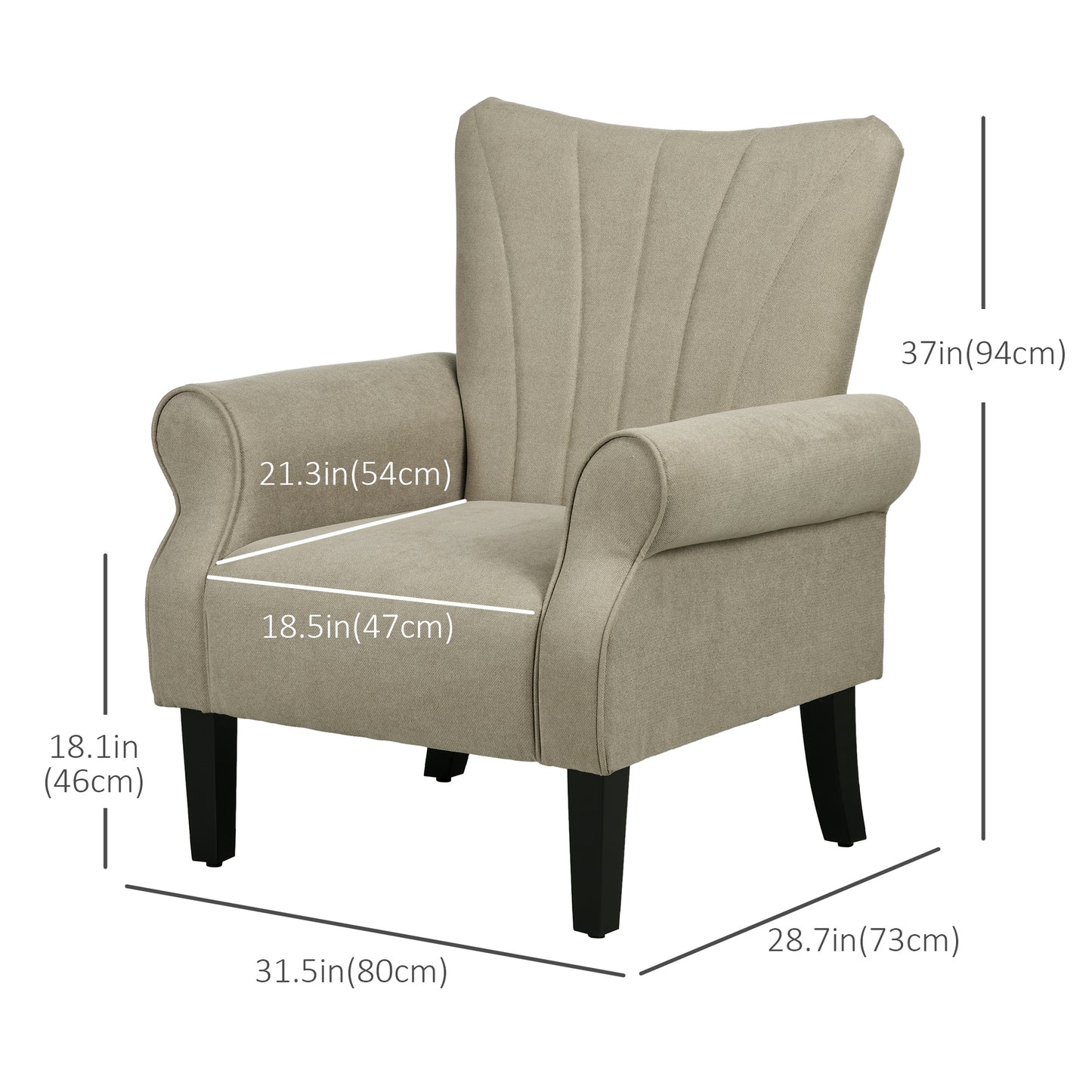 Fabric Armchair, Modern Accent Chair with Wood Legs for Living Room, Bedroom, Home Office, Beige