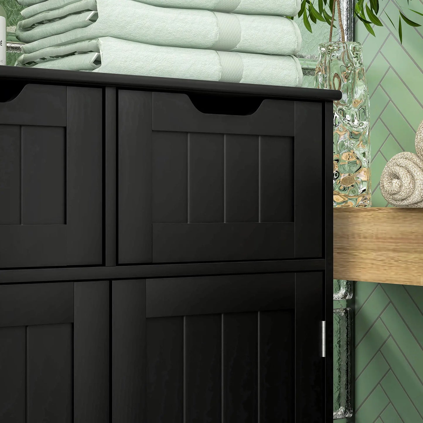 Entryway or  Bathroom Storage Cabinet with 2 Drawers, Adjustable Shelf in Black