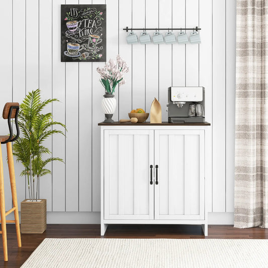 Modern Storage Cabinet with Beadboard Doors and Adjustable Shelf in White