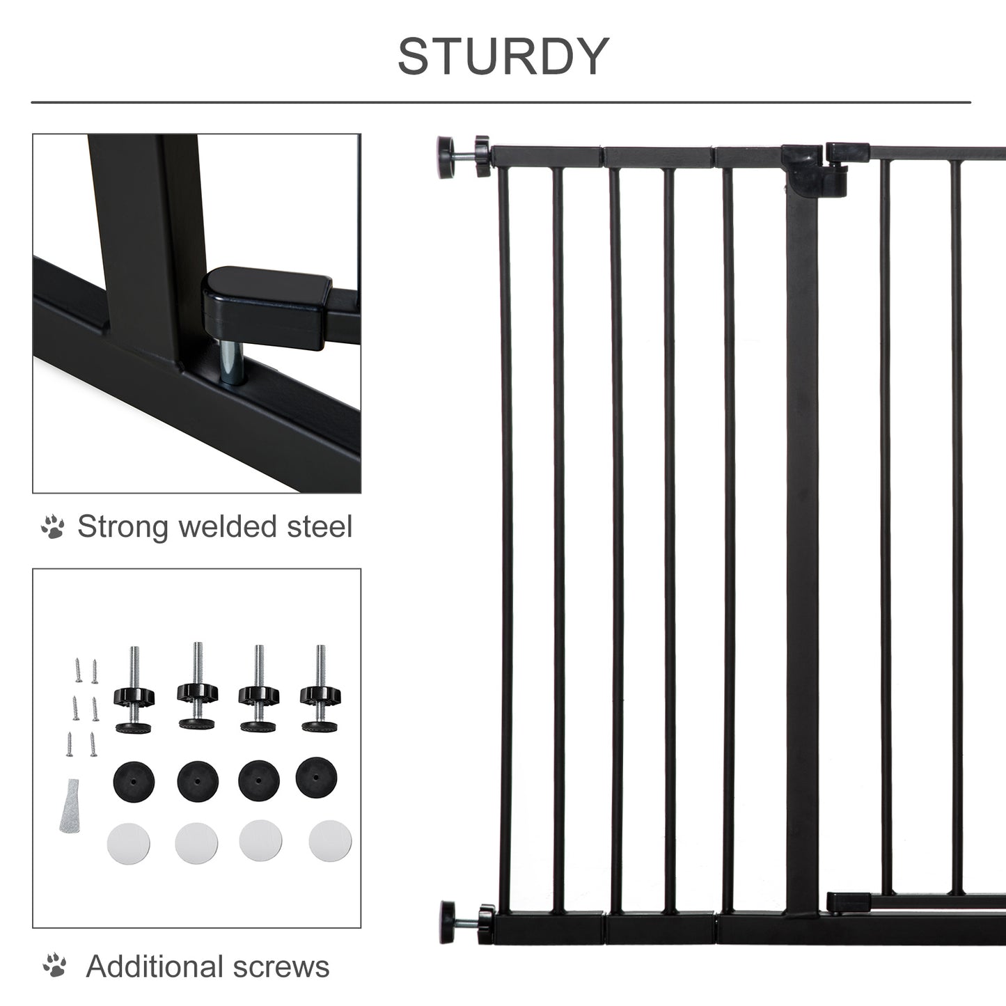 Pressure Fit Dog Gate Pet Barrier for stairs doorway, 29.9''- 42.1'' Width Black