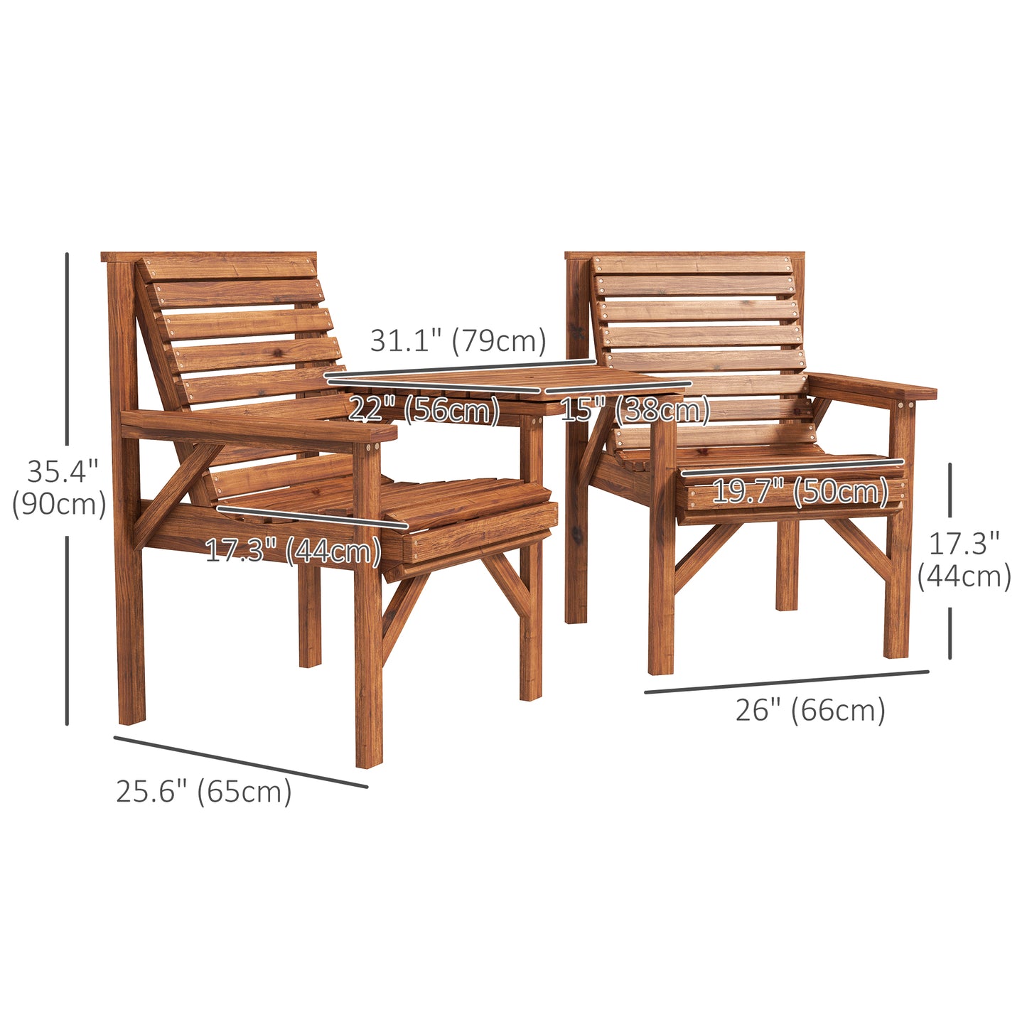 3Pcs Outdoor Bench Set for Backyard, Balcony, Tan Brown