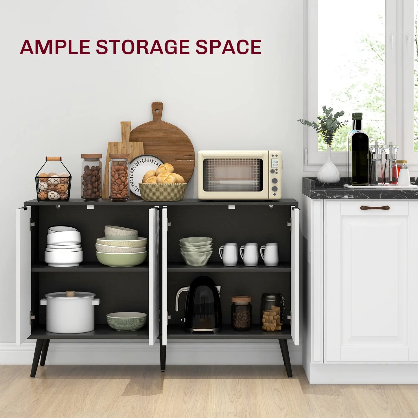 Modern Sideboard Buffet, with Adjustable Shelves in Black