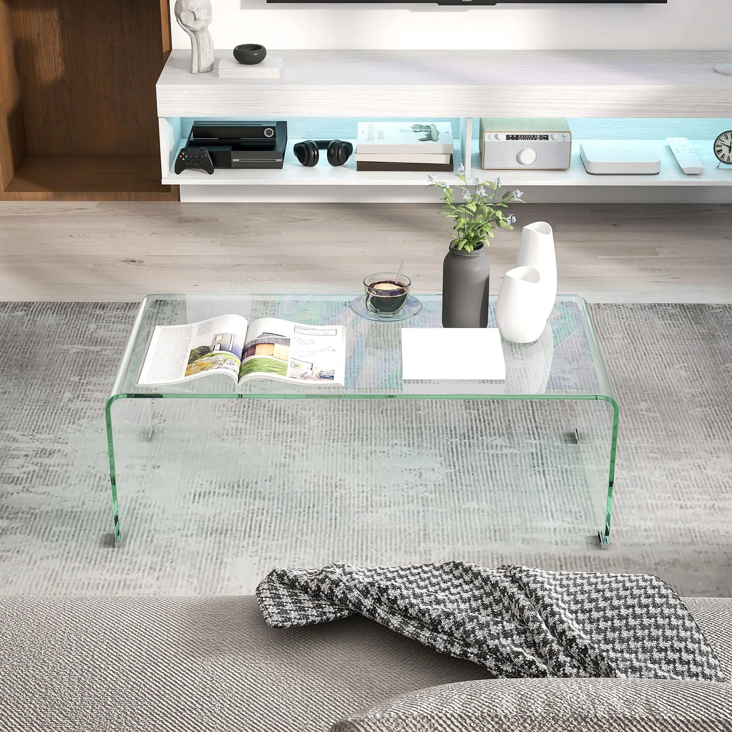 Clear Glass Coffee Table with Safe Rounded Edges