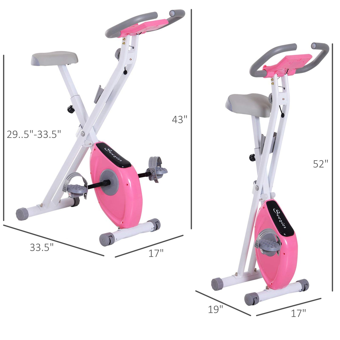 Foldable Exercise Bike with 8-Level Adjustable Magnetic Resistance, Indoor Stationary Bike X Bike with LCD Screen, Tablet Phone Holder for Home Aerobic Training, Pink