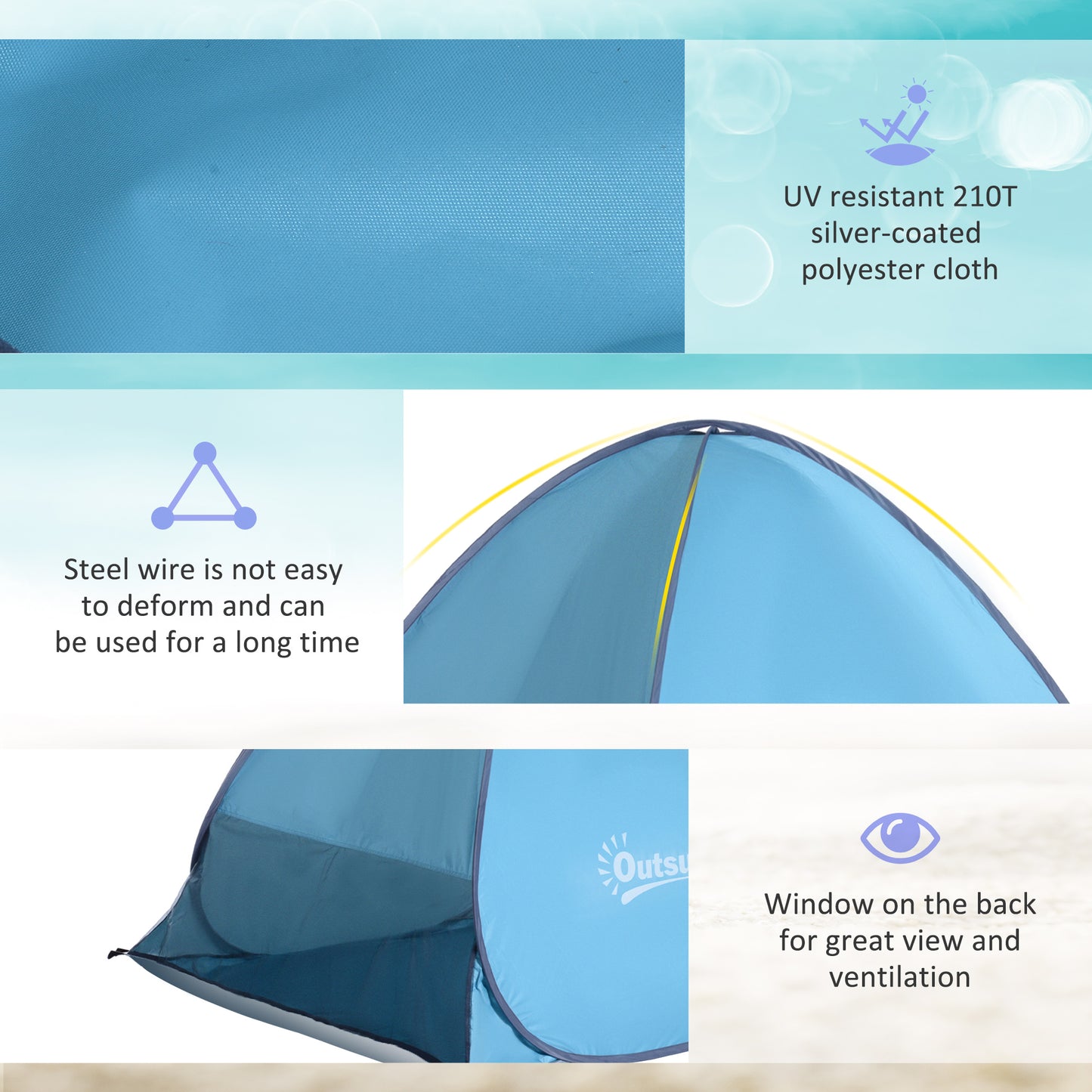 Outsunny Pop Up Beach Tent Portable Sun Shelter UV Protection Outdoor Patio with Carry Case & Stakes Blue