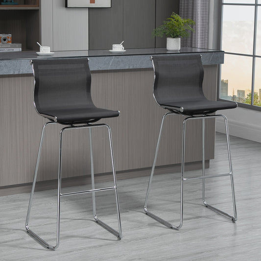 DUO Bar Stool Pub Chair Set Dining Stools w/ Backrest Steel Legs Breathable Mesh Seat for Kitchen Island Counter Modern Elegant, Black